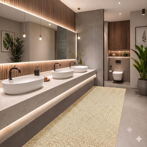Image of TIB Cushion Noodle Mat for Home Entrance | Heavy Duty Anti-Slip Washable PVC Floor Mat for Bathroom, Kitchen, Bedroom & Office | Water Absorbent Indoor Outdoor Door Mat,Beige,4x4 Feet