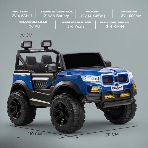 Image of Baybee Bumpy 4x4 Battery Operated Jeep for Kids, Ride on Toy Kid Car with RGB Windshield Light & Music | Baby Big Battery Cars | Electric Jeep Car for Kids to Drive 2 to 6 Years (Blue)