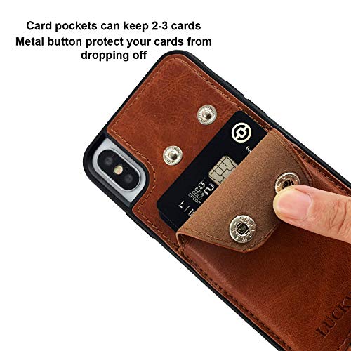 Luckycoin Crossbody Phone Case For Iphone X/Xs Vintage Top Grain Genuine Leather Card Holders Wallet Case Detachable Adjustable Leather Strap Compatible 2018 Iphone Xs/X 5.8 Inch Only Brown #TOP4