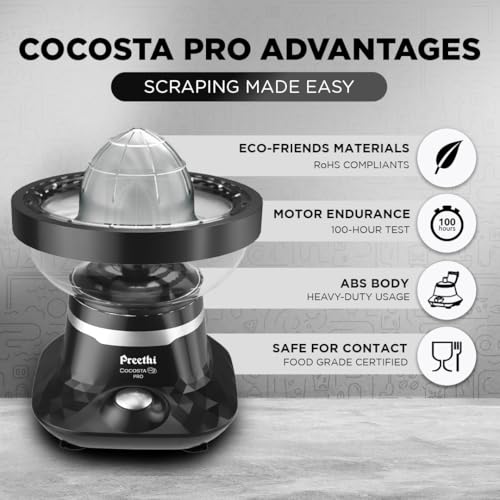 Preethi Cocosta Pro KP002 Coconut Scraper&Citrus Juicer,100% Safe Dual Protection Scraper With Safety Switch&Silicon Cap,Spillage Free Collection Bowl,100 Watts,2Yr Guarantee,Lifelong Free Service 6 51JWu1cscbL