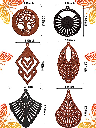 MTLEE 12 Pairs African Wooden Dangle Earrings Lightweight Drop Earrings Bohemian Pendant Jewelry Wooden Ornaments3