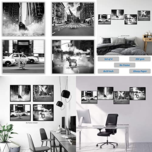 New York City Wall Art, Funny Posters – Unframed Set Of 4 (8X10 Inch) – Black And White Wall Art, Cool Posters, Safari Animals Cheetah Giraffe Gorilla Zebra Prints Pictures For Bedroom Wall Decor, Nyc Wall Art, Artsy Photos, Wall Art Bedroom For Teen Boys Girls Guys Mens, Black And White Pictures For Wall Decor (8X10 Inch) #TOP1