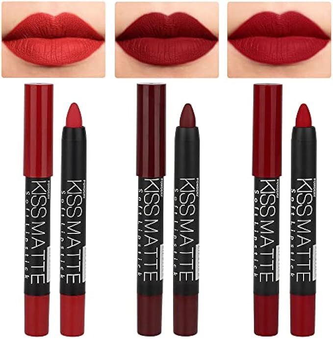 evpct DNM 3Pcs Dark Ruby Deep Red Matte Lipstick and Lip Crayon Sticks Liner Pencil Set Red Matte Lip Liner and Liquid Stay on Lipstick 10&11&18
