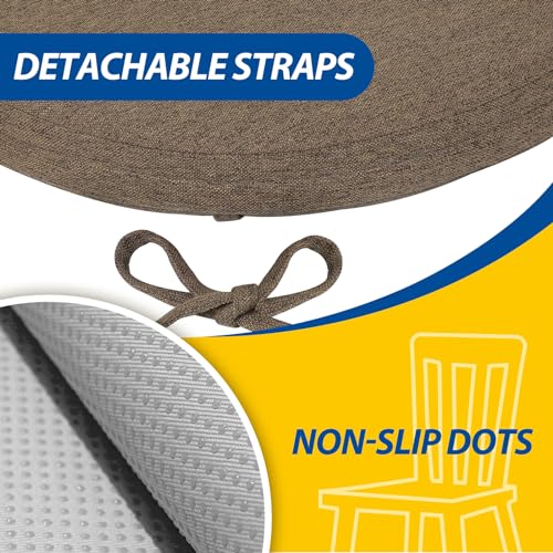 Image of AAAAAcessories D-Shaped Chair Cushions, 2 inch Thick Dining Chair Pads with Ties and Removable, Machine-Washable Cover, 17 inch x 16 inch, Set of 6, Taupe