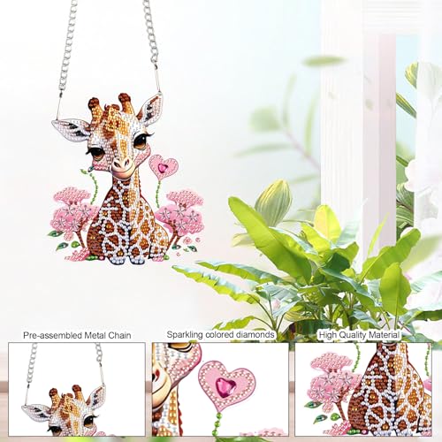 Image of Giraffe Diamond Painting Hanging Pendant Kit for Adults, DIY Acrylic Special Shaped Rhinestone Diamond Art Sun Catcher, Window Wall Door Decor for Home or Garden, Valentine's Day Birthday Gift