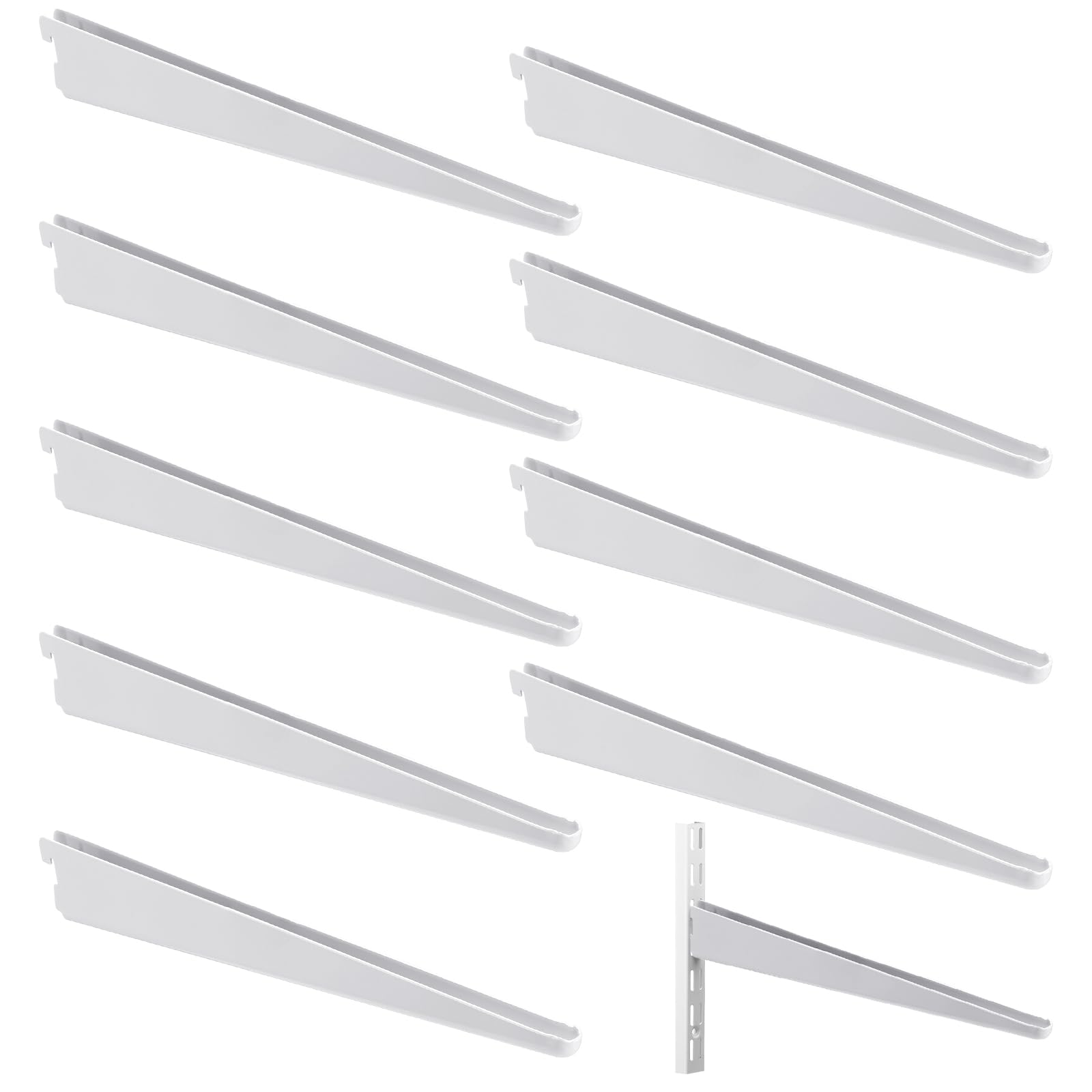 10 Pack Adjustable Shelf Brackets for Double Track System Closet Organization Heavy Duty Wire Shelf Brackets (White,9 Inches)