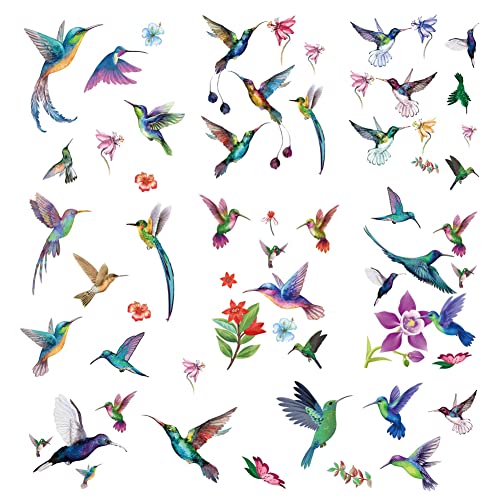 CRASPIRE 16 Styles Hummingbird Wall Decals Flower Stickers Colorful Birds Window Stickers Waterproof Removable Vinyl Wall Art for Restroom Bedroom Living Room Decorations