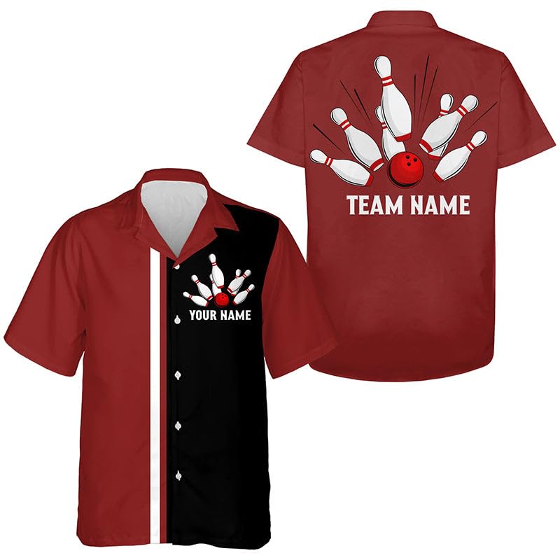 Personalisiertes Rot-Weiß-Schwarzes Retro-Bowling-Shirt mit Polo & Viertelreißverschluss für Männer & Frauen, individuelle Bowling-Teamtrikots T135