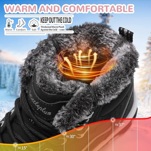 Littleplum Damen Winterstiefel Warm Gefüttert Trekking Schuhe Herbst Outdoor Schneestiefel Winterschuhe,Schwarz,41 EU