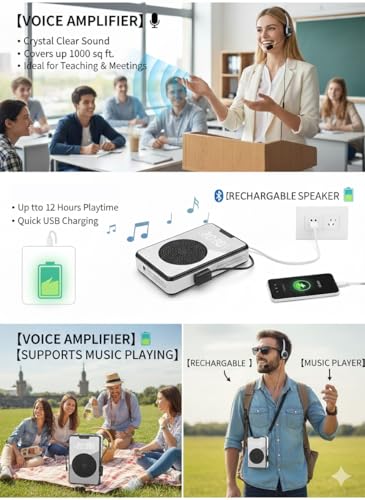 Image of Cason Wired Voice Amplifier for Teachers with Mic for Teaching in Classroom with FM Radio & Magnetic Lavalier,16H Battery, Bluetooth Collar Mic with Speaker for Tour Guides, Meetings