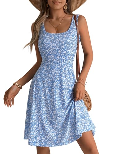 Image of FENSACE Summer Dresses for Women Sleeveless Knee Length Floral Tank Dress