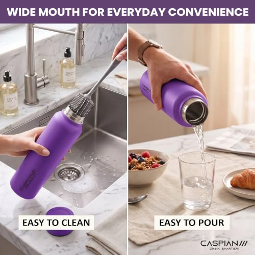 Image of CASPIAN / / / Astra Stainless Steel Water Bottle 1 litre (1000 ml) | Single Wall, Leakproof & BPA-Free | Reusable Metal Bottle for Fridge, Home, Office, Gym, School & Travel, Grape, Pack of 1