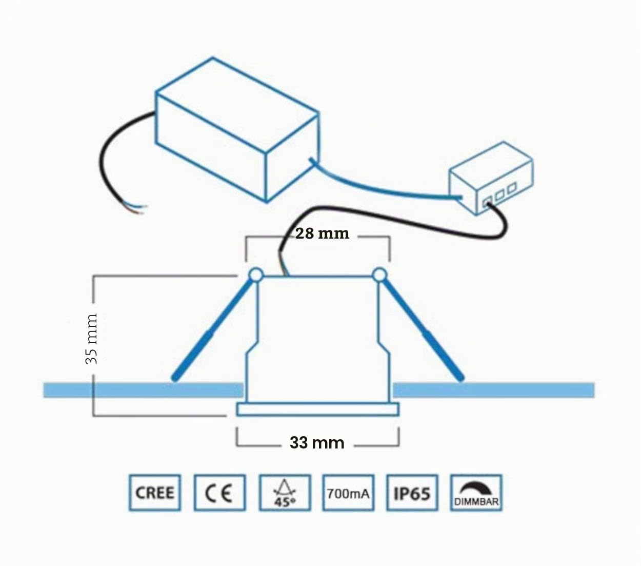 3W Mini Einbaustrahler IP65 Schutz 3000K Warmweiß,Dimmbar Funk-Netzteil, Innen- und Außenbeleuchtung für Terrassenüberdachung, Badezimmer (Silber, 4x Minispot)