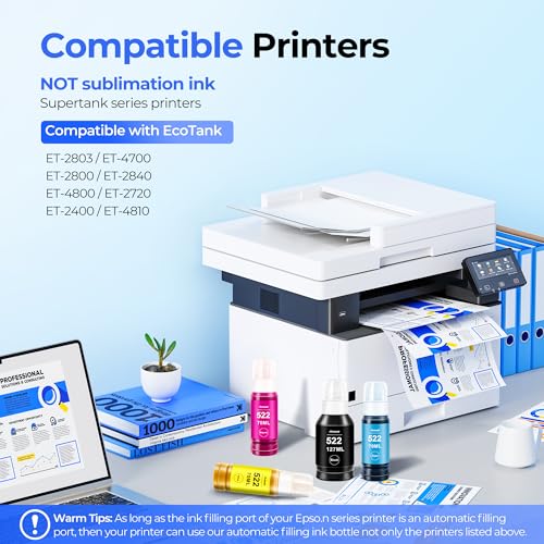 Image of 522 Ink Refill Bottles ET-2800 ET-2400 ET-4800 4-Bottles Replacement for Epson 522 Ink Refill Bottles Black Color Fit for Epson 522 Ink Use for EcoTank ET-2803 ET-2720 ET-2840 ET4700 ET4810 Printer