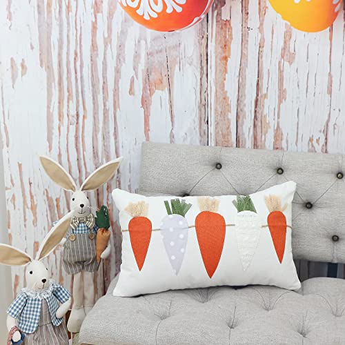 Picuki Easter Throw Pillow Covers 12X20 Inches Cute Carrot Cartoon Rectangle Decorative Pillowcases For Spring Cotton And Linen Couch Pillows Case Easter Bunny Reading Pillows For Kids #TOP1