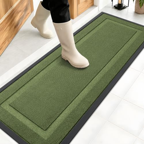 Image of OLANLY Front Door Mat Indoor Outdoor Entrance, Waterproof All-Season, All-Weather Doormat, Sturdy Natural Rubber, Low Profile, Easy Clean Patio Porch Entryway Mat, 47x17, Classic Green