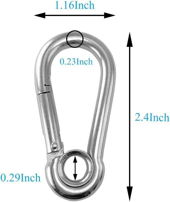 5pcs 1/4'' Stainless Steel Carabiner Clip Spring Snap Hook Link with Eyelet, 250lb Load, 2-3/8 Inch Length - Image 2