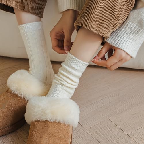 3 Pairs Cute Crew Socks for Women Fall Knit Cotton Socks Granola Girl Aesthetic Long Slouch Socks Gifts for Women3