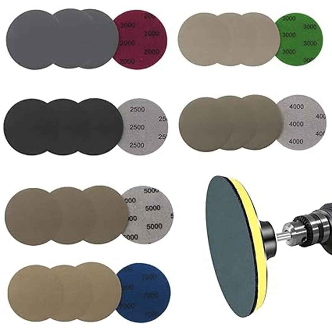 Schuurpapier Set 50 Stuks | Ronde Schuurschijven Met Klittenband | Korrel 400/1500/5000#