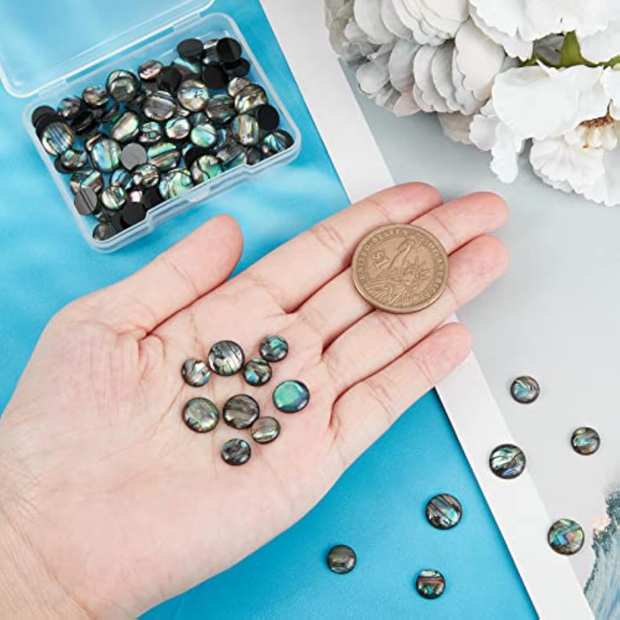 90PCS Natural Abalone Shell Coin Beads for Crafting
