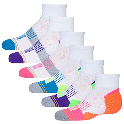 Gold Toe Big Girls' Athletic Colorblock Quarter Socks 6-Pairs, Assorted Colour, Large