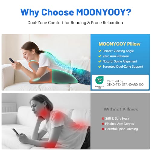 Image of MOONYOOY Ergonomic Zoned Memory Foam Wedge Pillow for Bed, Prone Sleeping & Reading Cushion with Smooth Unibody Gentle Incline, Targeted Support for Stomach Sleepers & Back Pain Relief, Washable Cover