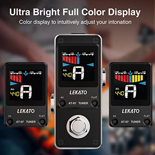 Image of LEKATO Guitar Tuner Pedal with True Bypass, Chromatic Tuner Pedal for Electric Guitar and Bass, Color Display Tuning Pedal with Mute, Pitch and Flat Tuning