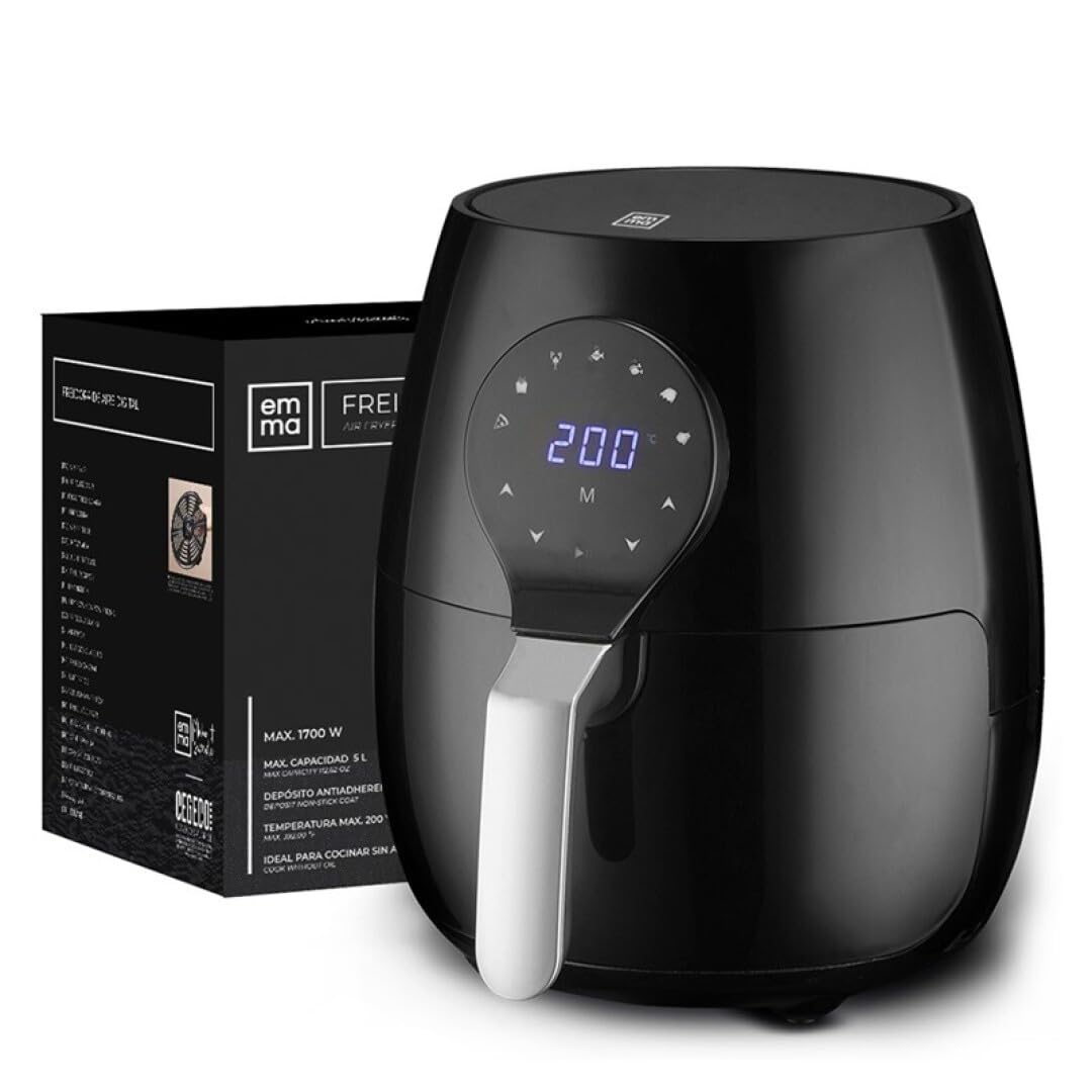 Freidora 5L de Aire EMMA Sin Aciete - Envío 24h - EMMA - Depósito Antiadherente - Temporizador Regulable - Bajo Consumo, Alto Rendimiento de Electrodomésticos - Hogar y Hostelería (Digital, 5 L)
