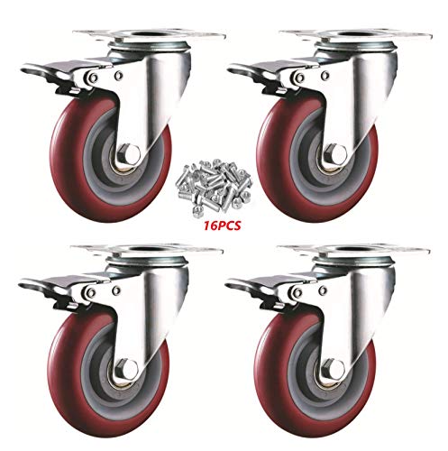 ENJUCOM 4" Swivel Caster Wheels with Safety Dual Locking Heavy Duty 1200Lbs Set
