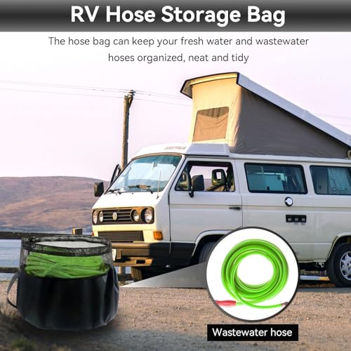 Image of Cyrank Rv Hose Storage Bag, Garden Hose Holder Storage Bag Rv Cable Storage Carry Organizer Water Hose Bag Nylon Electrical Cords Cable Storage Carry Bag （15.7 * 12.2in