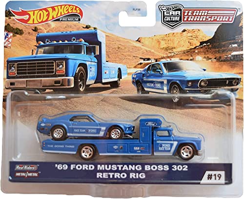 Hot Wheels '69 Ford Mustang Boss 302 Retro Rig Azul miniatura 1