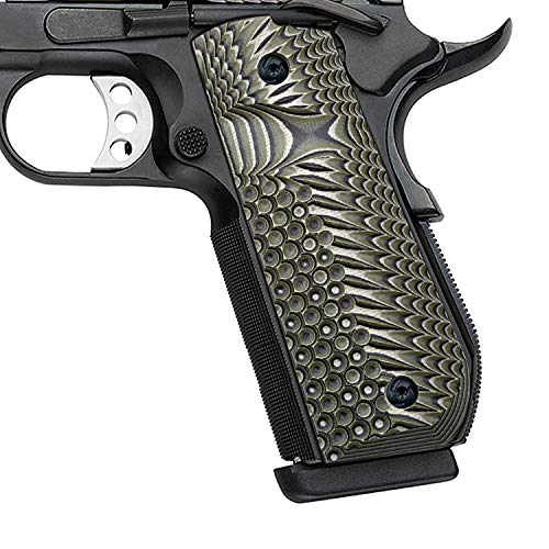 Guuun 1911 G10 Grips Bobtail Round Butt Cut, Full Size Gov 1911 OPS Eagle Wing Texture - Green/Black