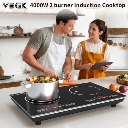 Image of VBGK 2 burner Induction cooktop,110V 4000Winduction hot plate with touch Control,9 Power Levels, Kids Lock & Timer,LED touch control 2ourner induction cooker