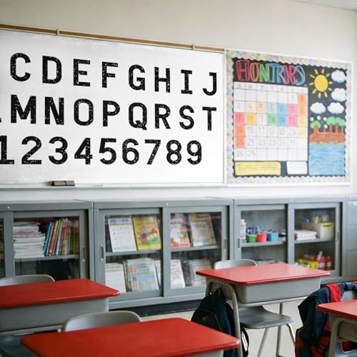 Image of Vuzvuv 295 Pcs Glitter Bulletin Board Letters and Numbers, 4 Inch Classroom Decor with Adhesive Points, Alphabet Cut Outs for School Display (Black)