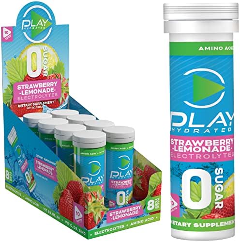 Play Hydrated Sports Hydration Tablet, SUGAR FREE (Strawberry Lemonade, 80 Tablets) – Each Tablet Delivers Electrolytes, Energy, Vitamins, and Muscle Recovery