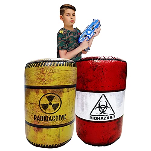 2 Barrels Inflatables, Combat Battlefield Compatible with Nerf, Laser tag, Water Gun, Dart Gun, Perfect for Boys and Girls Birthday Activities, Suitable fot Kids and Adults
