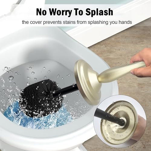 Image of Satin Matte Soft Gold Toilet Bowl Brush with Holder, Durable Bathroom Cleaning Tool, Modern Design for Easy Toilet Maintenance, Bathroom Cleaner Brush for Efficient Cleaning and Hygiene