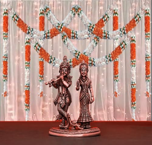 Image of Artificial White Gajra Jasmine & Colourful Flower Strings for Wedding Decorations, Event Decor Perfect for Diwali, Ganpati & Pooja /Temple /Mandir Decoration, 5ft (6, Orange - 5ft)