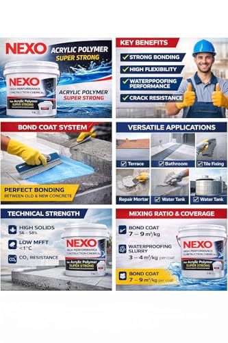 Image of (5 kg) NEXO Acrylic Polymer Super Strong High Solid Content for Waterproofing, Tile Adhesive, Concrete Repair & Bond Coat | High Flexibility & Water Resistance | For Cement Modification