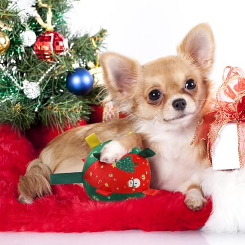 TECHEEL Hundeball Weihnachten Hundespielzeug Ball mit Griff Hund Fußball Hundeball Hundespielzeug Weihnachten Unzerstörbar Hundebälle Spielzeug Hunde Ball für kleine und mittelgroße Hunde
