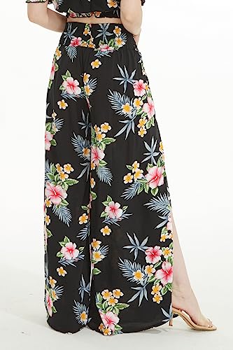 Lady High Slit Wide Leg Pants in Hibiscus2