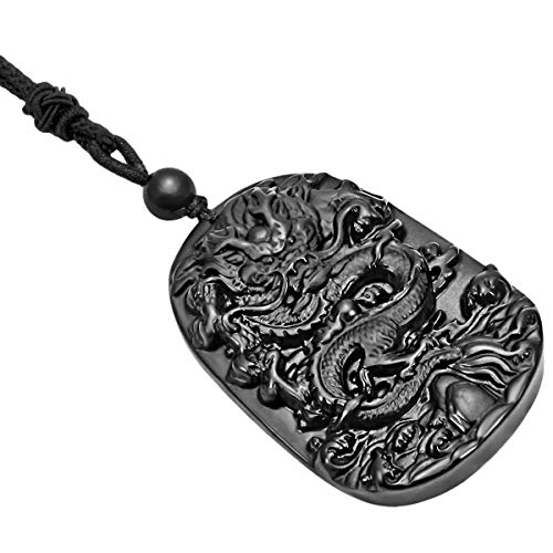 Collier en Obsidienne Noire Gravé Chinoise : Pendentif Unisexe de Protection Spirituelle