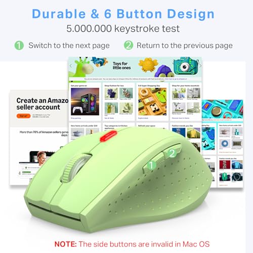 Image of E-YOOSO Wireless Mouse for Laptop, Portable Optical Computer Mouse, 6 Buttons, Cordless 2.4GHz with USB Receiver, 5-Level 4800 DPI, 18 Months Battery Life, for PC Chromebook Windows Mac (Light Green)