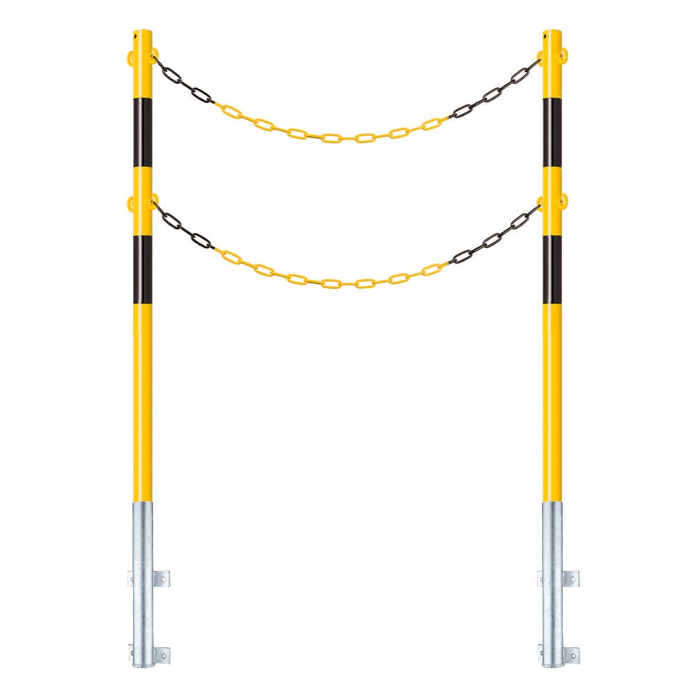 ROBUSTO Schutzpfosten-Set ECO, g/s, Ø 4,2 cm, 140 cm, mit Haken und Doppelkette, Art.-Nr. 608092 | Absperrpfosten | Absperrpoller | Stahlrohrpoller