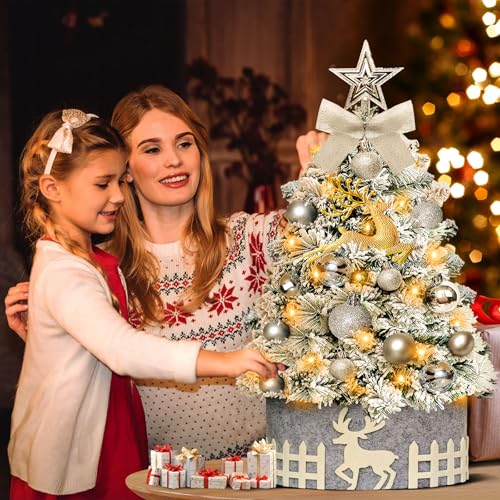 Miniflockedchristmastreewithlights2ftsmalltabletoptreewith24pcsdiydecorationsledlightsforindoorholidaydecor Urban Country Home Decor Mini flocked christmas tree with lights 2ft small tabletop tree with 24pcs diy decorations led lights for indoor holiday decor urban country home decor