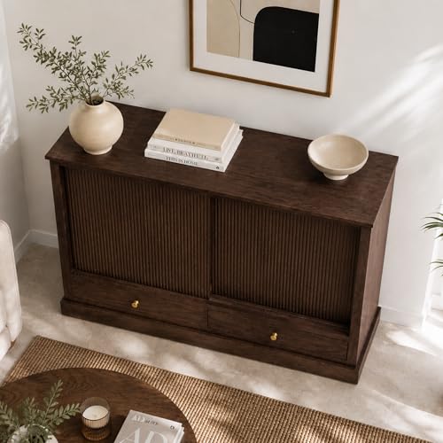 Image of The Attic Velora Cabinet, Solid Wood Walnut Finish, Kitchen and Living Room Storage