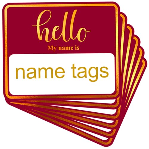 Image of 180 PCS Hello My Name is Name Tag, Gold Foil Name Tags Sticker, 2.5 x 3 Inch Large Name Labels, Red Adhesive Name Tag Labels for Business, Party - Office, School, Home