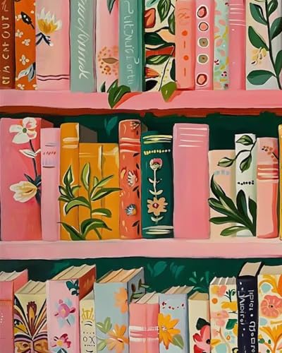 Mosaflare Paint by Numbers for Adults Beginner, Bookshelf Adult Paint by Number Kits on Canvas, DIY Acrylic Oil Easy Painting by Numbers for Home Wall Decor 16X20 inch (Without Frame)
