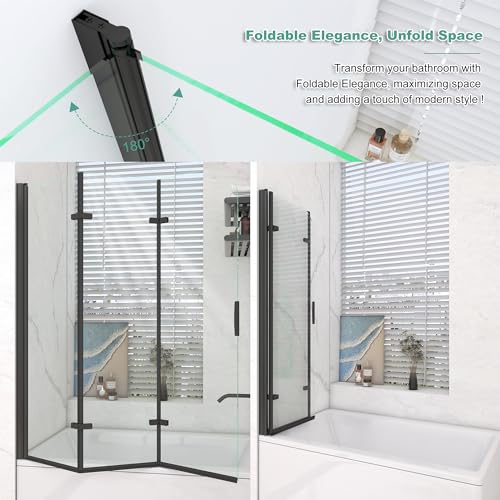 Klajowp-Bathtub-Shower-Door-51-W-x-59-H-Frameless-Shower-Door-with-Foldable-Hinged-Design-Clear-Tempered-Glass-Bathtub-Door-Matte-Black-Finish-Reversible-Installation-Option