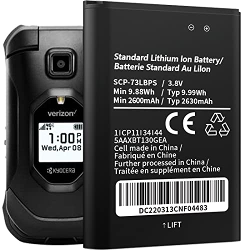 [2600mAh] SCP-73LBPS Battery, (Upgraded) High Capacity Replacement Battery for Kyocera DuraXV Extreme E4810 Verizon Flip Phone SCP73LBPS